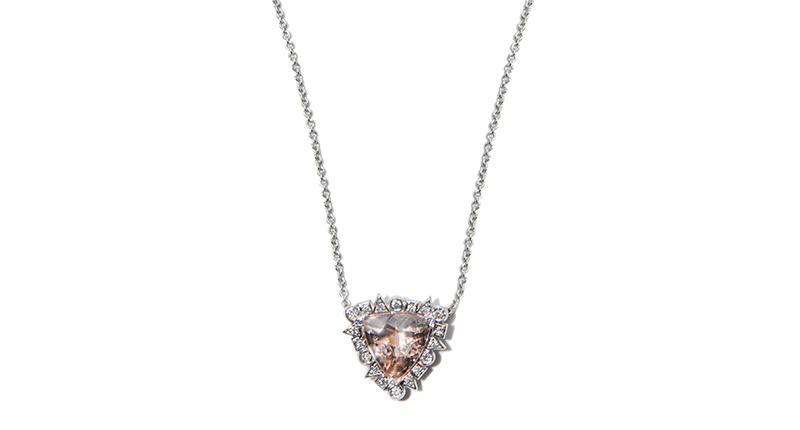 Anzie’s Cleo trillion necklace with morganite and diamonds in 14-karat white gold ($5,500)