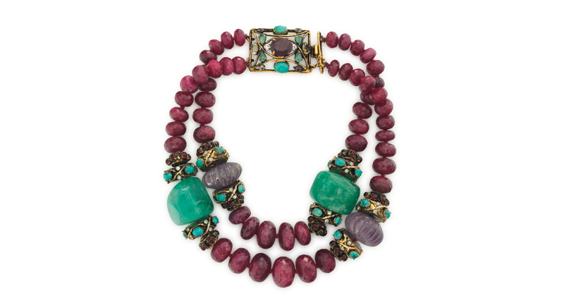 This Iradj Moini ruby, emerald and amethyst bead necklace sold for $20,000.<br /><em>Image courtesy of Christie’s Images Ltd. 2016</em>