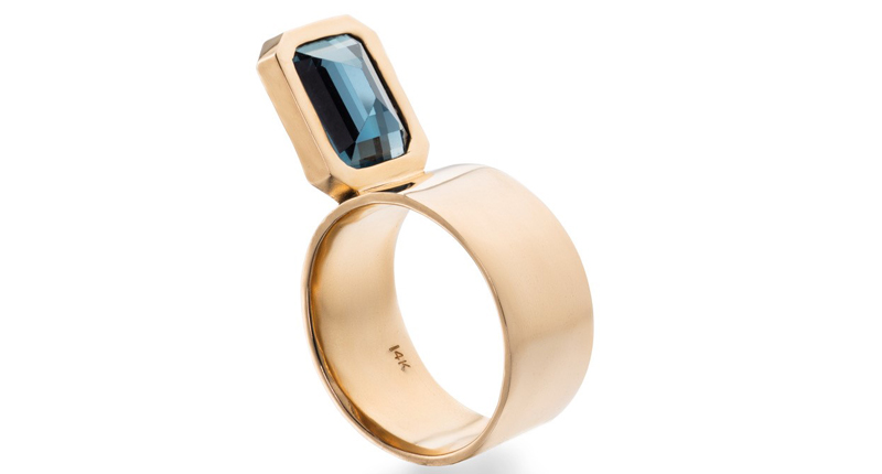 Perched ring in 14-karat yellow gold with London blue topaz ($2,400)