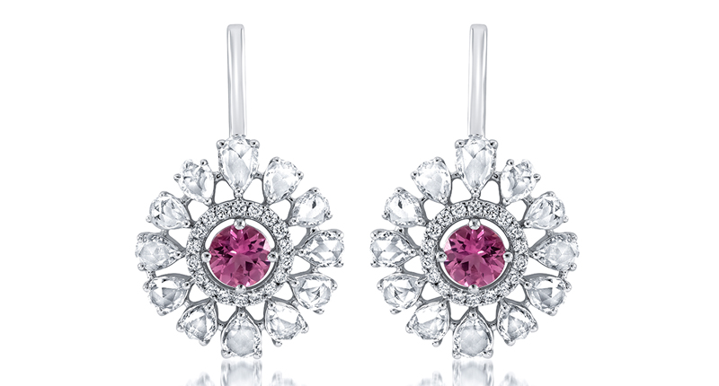 Ayva Jewelry’s Rosette earrings featuring pink tourmaline, white sapphires and diamonds ($3,800)