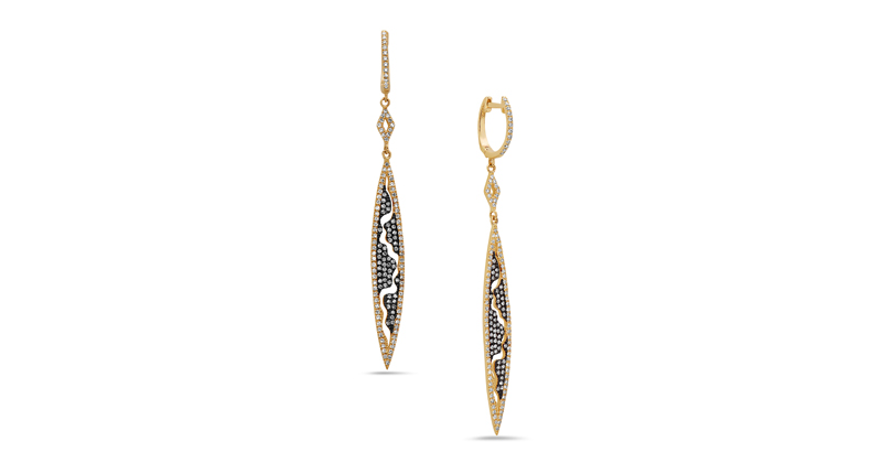 Dilamani’s marquise-shaped diamond earrings with a zig-zag open center design and 14-karat yellow gold and black rhodium prongs on the inset diamonds ($3,000) <br /><a href="http://www.dilamani.com/diamond-earring-pid-AE81284D-800H.html" target="_blank">Dilamani.com</a>