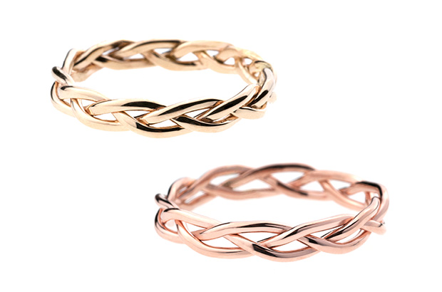 The “Aldine” band is hand-braided and available in sterling silver, 14-karat yellow, rose or white gold and 18-karat yellow or white gold ($231 to $650). 