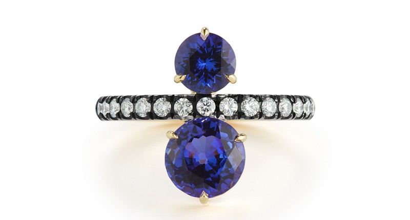 <p><a href="https://www.jemmawynne.com" target="_blank" rel="noopener">Jemma Wynne</a> 18-karat yellow gold tanzanite ring with blackened pavé diamonds ($8,610) </p>