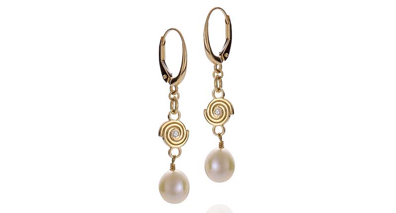 Martha Seely’s delicate spiral earrings in 14-karat yellow gold with diamonds and pearls ($614) <br /> <a href="http://www.marthaseely.com" target="_blank">MarthaSeely.com</a>