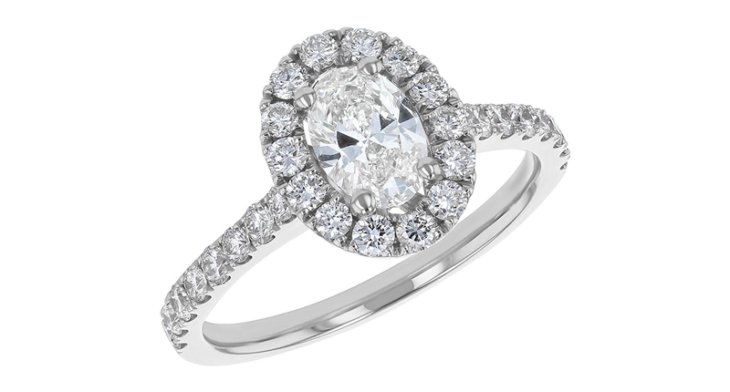 S Collection 1.38 ctw oval diamond ring (SI1, H-I) with a diamond halo set in 14-karat white gold ($3,349).