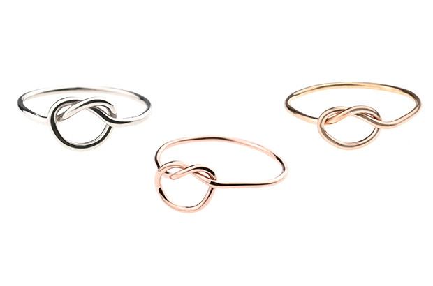 The “Knottedrush” ring, available in sterling silver, 14-karat yellow, rose or white gold, 18-karat yellow or white gold and platinum ($115 to $458). 