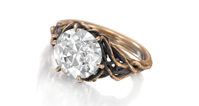 This one-of-a-kind ring from Brandes has already sold, but is used to show retailers and customers her aesthetic. It features a 2.5-carat heirloom diamond in 18-karat rose gold.
