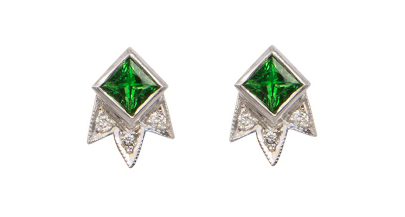 M. Spalten tsavorite garnet “Starburst” earrings with diamonds in 18-karat white gold ($1,240)<br /><a href="http://www.mspalten.com" target="_blank" rel="noopener noreferrer">MSpalten.com</a>