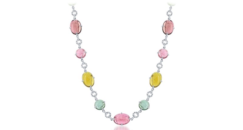 <p><a href="https://www.lalijewels.com" target="_blank" rel="noopener">LALI Jewels</a> 18-karat white gold necklace featuring multi-color tourmaline cabochons and diamonds ($66,900) </p>