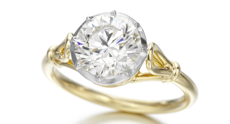 British designer Jessica McCormack is highly sought after for her custom bridal pieces. Mixing metals in the setting is one of her hallmarks, as seen in this one-of-a-kind engagement ring with a 2.10-carat round brilliant diamond set in sterling silver on a yellow gold shank. (Price available upon request.)<br /><a href="https://www.jessicamccormack.com/us/" target="_blank" rel="noopener noreferrer">Jessica McCormack.com</a>