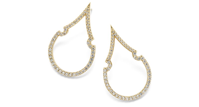 Ilana Ariel’s 14-karat yellow gold Symmetric Large Aziza earrings with white diamonds ($8,000)