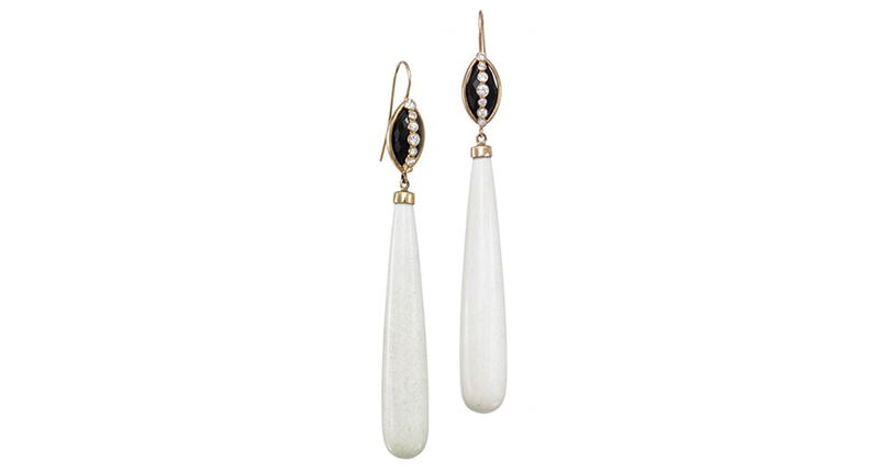 Zaiken Jewelry’s “Throwing Stones” white agate, black onyx and diamond earrings set in 18-karat rose gold ($3,950)<br /><a href="http://www.zaikenjewelry.com" target="_blank">ZaikenJewelry.com</a>