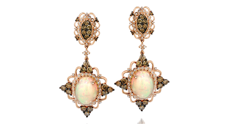 These 18-karat gold earrings with opals and brown and white diamonds are from Le Vian Couture ($10,757). <a href="http://www.levian.com" target="_blank">LeVian.com</a>