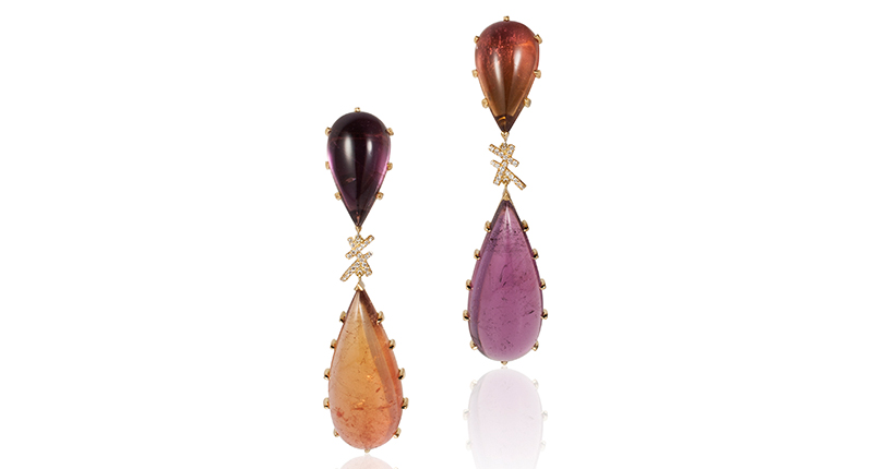 These are Goshwara’s “G-One” multi-colored tourmaline earrings in 18-karat yellow gold with diamond accents ($13,000). <a href="http://www.goshwara.com" target="_blank">Goshwara.com</a>