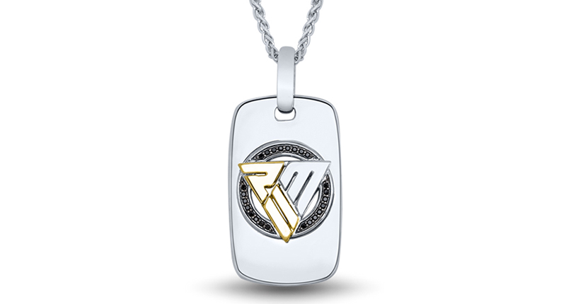 Patrick Mahomes Collection men’s sterling silver and 10-karat yellow gold dog tag pendant with 24 round brilliant black diamonds ($299)