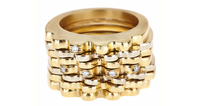 Ilana Ariel’s 18-karat yellow gold Ella rings with white diamonds (from $680)