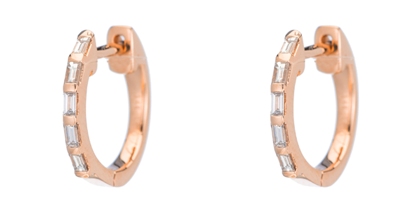<strong>Huggies:</strong> <a href="https://www.arielgordonjewelry.com/" target="_blank">Ariel Gordon Jewelry</a>’s 14-karat rose gold huggies with baguette diamonds ($895)