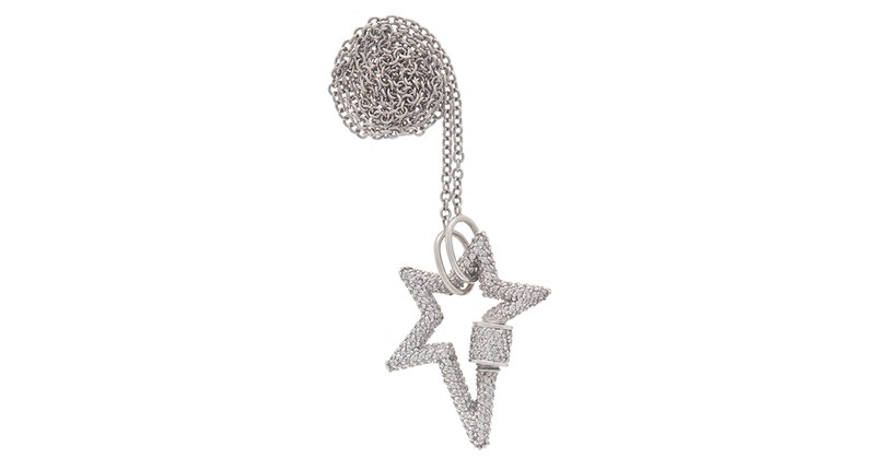 <a href="https://marlaaaron.com/products/all-stone-star-lock-in-platinum-with-diamonds-on-a-16-platinum-chain?variant=594154455065" target="_blank" rel="noopener">Marla Aaron</a> Allstone Starlock in platinum with diamonds ($14,150)