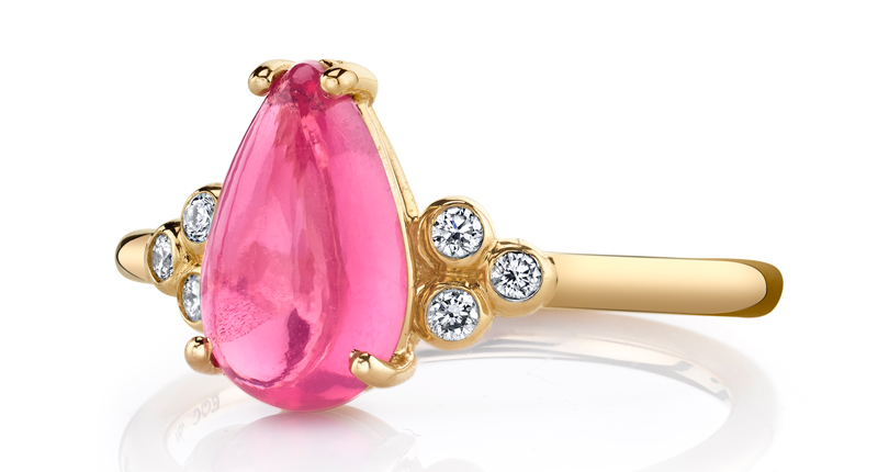<strong>August: Spinel.</strong> Erica Courtney’s 18-karat yellow gold “Grace” ring with a 2.45-carat spinel cabochon and diamonds ($4,280).