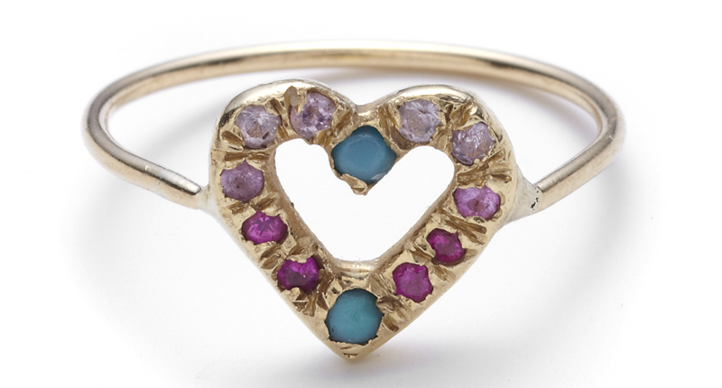 <a href="https://elisasolomon.com/jewelry/rings/yellow-gold-open-heart-ring/" target="_blank" rel="noopener noreferrer">Elisa Solomon</a>’s 18-karat yellow gold ring with turquoise and ombre pink sapphires ($780)<br /><br />“The piece I selected is great for the self-purchaser because it takes a classic symbol and infuses a unique color story. It