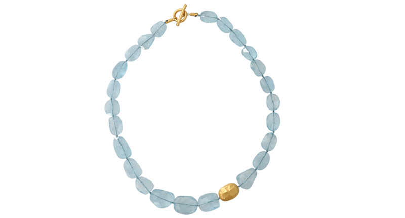 This is Yossi Harari’s “Roxanne” aquamarine necklace in 24-karat gold ($7,060).<br /><a href="http://www.yossiharari.com/" target="_blank">YossiHarari.com</a>