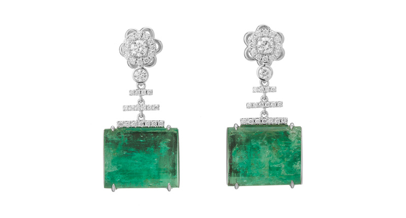 Atocha earrings comprised of 15.62 carats of Muzo emerald and 0.86 carats of diamonds in 18-karat white gold ($8,000).