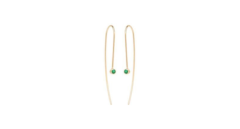 <a href="http://www.zoechicco.com" target="_blank" rel="noopener noreferrer">Zoe Chicco</a> emerald wire earrings in 14-karat yellow gold ($395)
