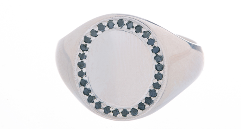 Ariel Gordon Jumbo Signet Ring in sterling silver with black diamond pave border ($860)