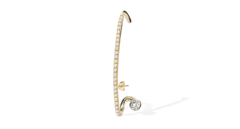 KatKim’s Crescendo Flare Pave Earrings in 18-karat gold with diamonds ($1,390)