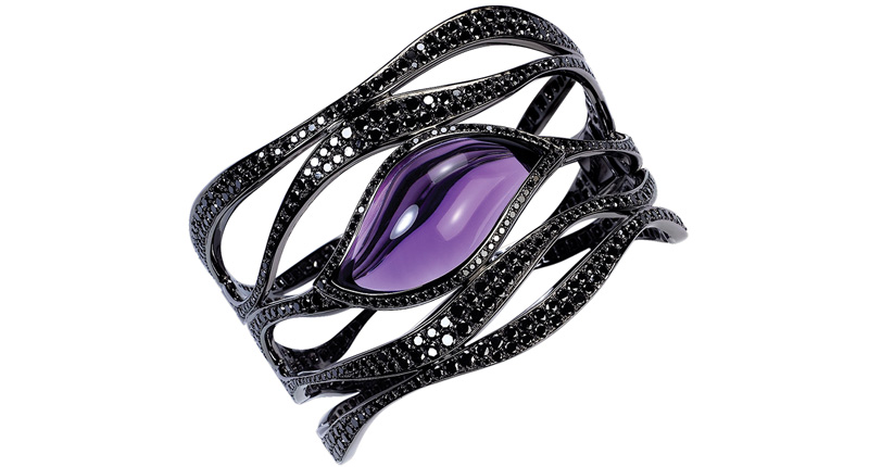 Gilan “Passionate Cintemani” cuff with a 40.16-carat amethyst and black diamonds set in rhodium- finish white gold ($70,200)<br /><a href="http://www.gilan.com" target="_blank" rel="noopener noreferrer">Gilan.com</a>