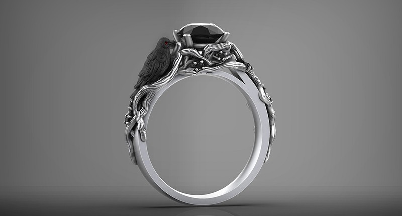 The “Nevermore” ring, inspired by poet Edgar Allen Poe’s “The Raven”