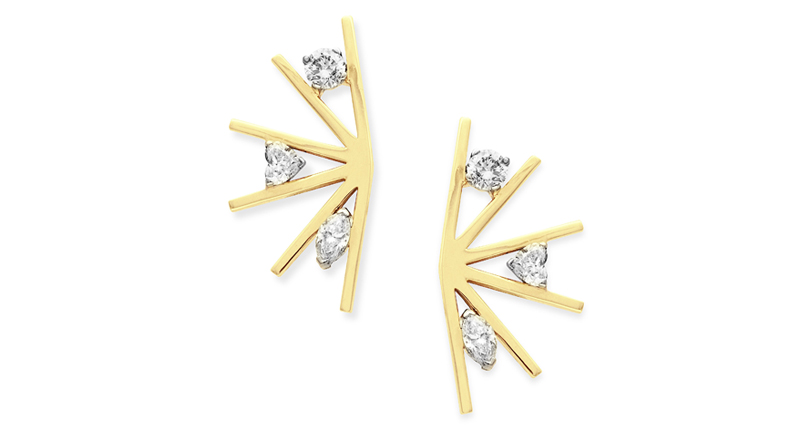 <a href="http://www.swatidhanak.com" target="_blank" rel="noopener">Swati Dhanak</a> “Floating Fan” earrings in 18-karat yellow gold with diamonds ($9,900)