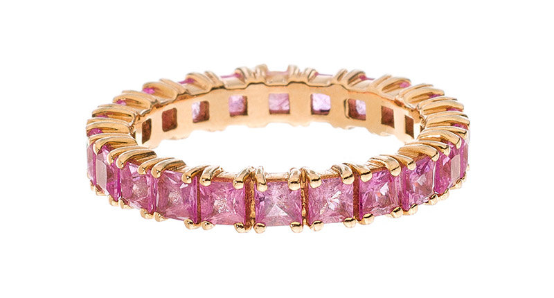 <a href="https://meredithmarks.com/products/josie-band-rose-gold-pink-sapphire" target="_blank" rel="noopener noreferrer">The Meredith Marks</a> “Josie” band featuring pink sapphires set in 14-karat rose gold ($1,395)