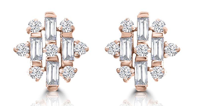 <a href="http://www.vivaan.us" target="_blank" rel="noopener">Vivaan</a> baguette and round diamond earrings in 18-karat rose gold ($1,800)