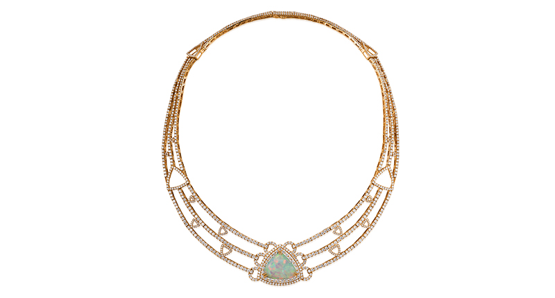 Le Vian Couture’s 18-karat rose gold necklace with an opal and brown and white diamonds ($51,997)<br /><a href="http://www.levian.com" target="_blank">LeVian.com</a>