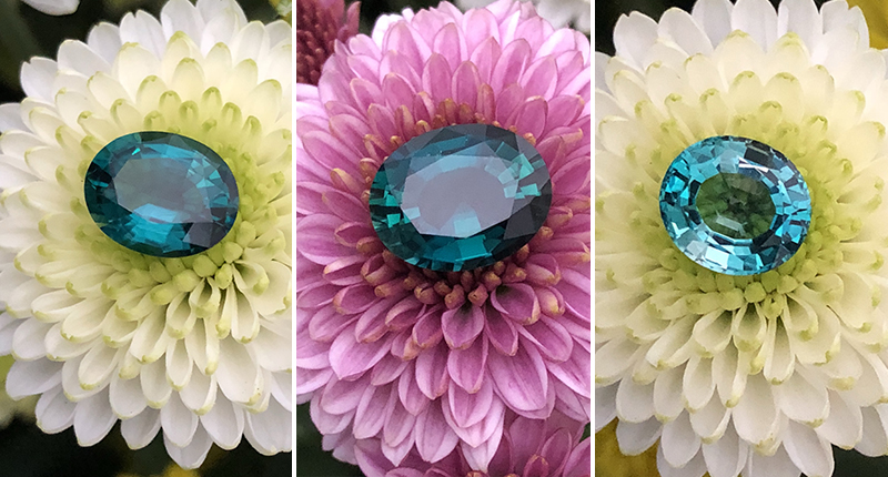 These three grandidierite gemstones are on display at the Wilensky Gallery in New York right now. They weigh (from left) 3.14 carats, 4.96 carats and 2.86 carats.