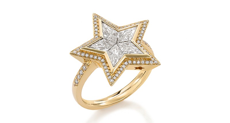 <a href="https://www.RobinsonPelham.com" target="_blank" rel="noopener">Robinson Pelham</a> Vega star ring set with diamonds in 18-karat yellow gold ($16,500)