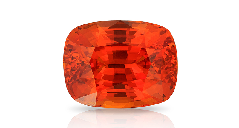 <strong>Classic Gemstone</strong><br />Ruben Bindra of B & B Fine Gems for this 10.11-carat Sri Lankan cushion-cut orange sapphire