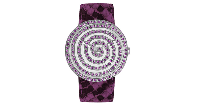 Voila “Lost in Time” amethyst watch ($1,590)<br /><a href="http://%20www.voilawatches.com" target="_blank" rel="noopener noreferrer">VoilaWatches.com</a>