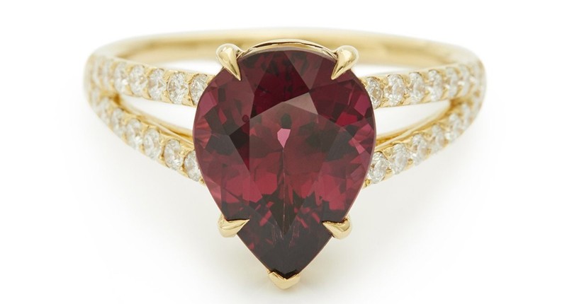 <a href="https://www.Yicollection.com" target="_blank" rel="noopener">Yi Collection</a> rhodolite garnet and diamond All My Heart ring in 18-karat yellow gold ($2,950)