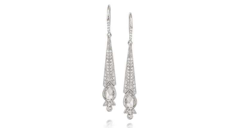 <p><a href="https://justjules.com/" target="_blank" rel="noopener">Just Jules</a> 14-karat gold Art Deco-inspired earrings with white rose-cut pear shaped and round diamonds ($7,040) </p>