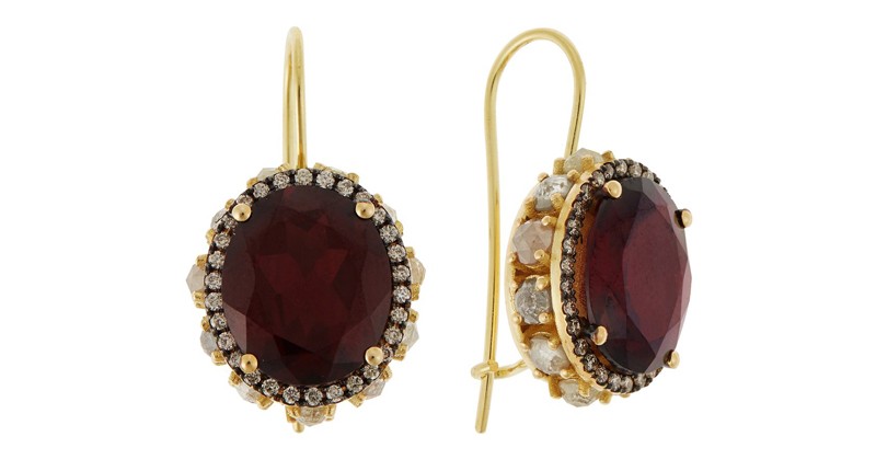 <a href="https://ileanamakri.com/products/fancy-eternity-earrings?_pos=2&_sid=d38527bbe&_ss=r" target="_blank" rel="noopener">Ileana Makri</a> Fancy Eternity earrings in 18-karat gold with garnet, brown diamonds, and gray diamonds ($7,867)