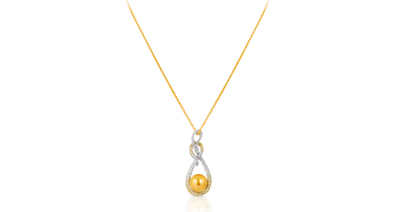 <strong>Best Use of Pearls</strong><br />Judy Evans, Oliver & Espig Gallery of Fine Arts for this platinum pendant featuring a 13.44 mm golden South Sea cultured pearl accented with diamonds