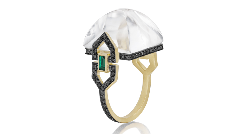 Doryn Wallach 18-karat yellow gold cocktail ring with rock crystal, emerald and black diamonds, $6,850<br />Available at <a href="https://www.dorynwallach.com/" target="_blank" rel="noopener noreferrer">DorynWallach.com</a>