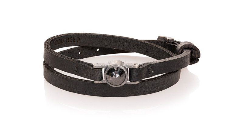 <a href="http://www.toddreed.com" target="_blank">Todd Reed</a> leather wrap bracelet in sterling silver with a patina and stainless steel buckle and a 3.45-carat black rose-cut diamond ($4,000)