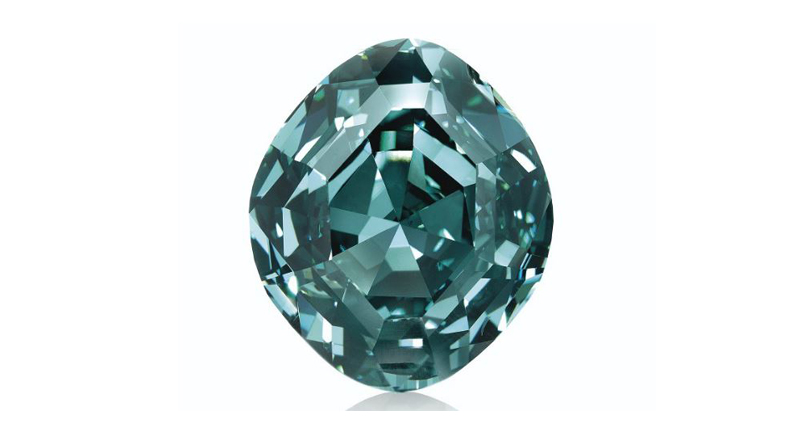 This modified lozenge mixed-cut fancy deep grayish bluish green diamond, weighing approximately 5.01 carats, could sell for between $2 and $4 million.