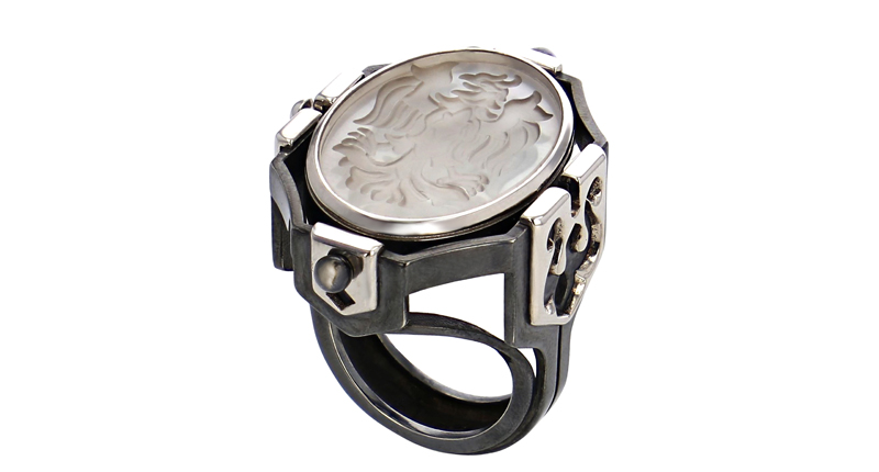 Elie Top Seal ring in 18-karat white gold and silver with diamonds and rock crystal, $8,680<br />Available at <a href="http://www.doverstreetmarket.com/" target="_blank" rel="noopener noreferrer">Dover Street Market </a>