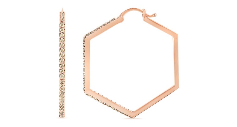 A pair of "Cressida" hexagon-shaped hoops in 14-karat rose gold set with light brown diamonds ($2,190)