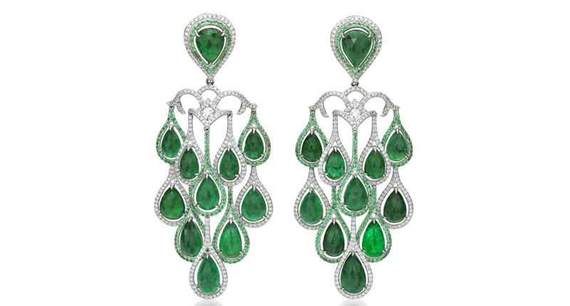 Saboo 18-karat white gold earrings with rose-cut emeralds and diamonds (price upon request)