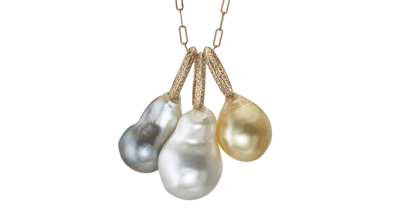 <p><a href="http://www.justjules.com" target="_blank" rel="noopener">Just Jules</a> South Sea pearls pendants with 14-karat gold and diamonds ($880-$1240, chains sold separately) </p>